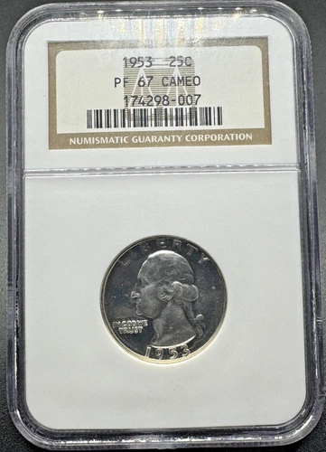 1953 PROOF WASHINGTON SILVER QUARTER NGC PF67 CAMEO 01BG26