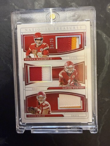Mahomes Kelce Worthy 2024 National Treasures Triple Patch 24 of 25 Panini