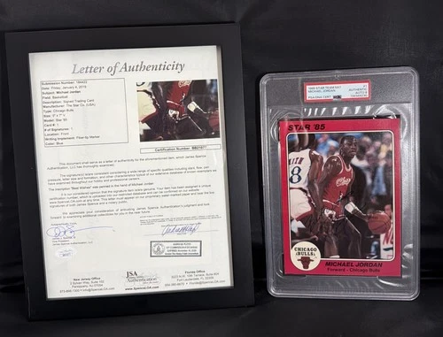 1985 Star Co. Team 5x7 Michael Jordan Card #1 PSA 8 Autograph Rookie JSA LOA