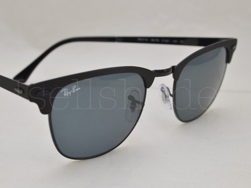 Ray Ban CLUBMASTER METAL (RB3716-186/R5 51) Shiny Black Top Matte with Blue Lens - Picture 4 of 5