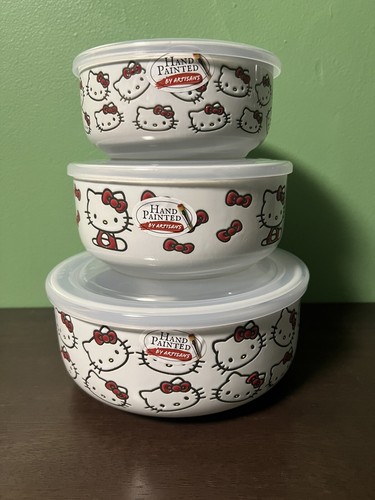 Hello Kitty Food Storage 2024( 3 Piece Ceramic Food Storage Bowls Container Set) - Picture 1 of 4