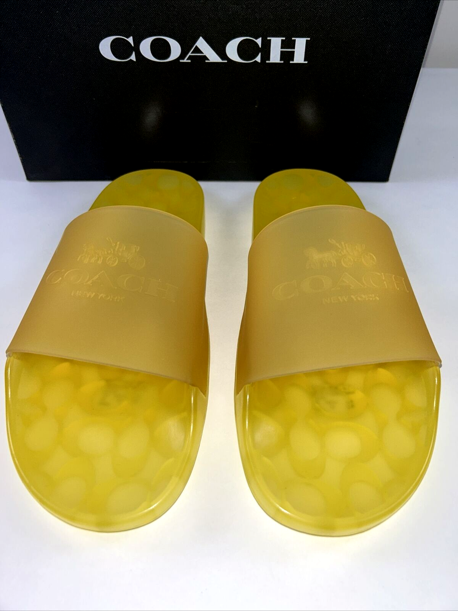 COACH Size 8 Men's Shoes Slide Sandal Yellow Rubber Carriage