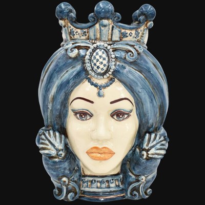 Moors kopf Frau IN Keramik von Caltagirone Vase Blu Verzierung Übertopf B