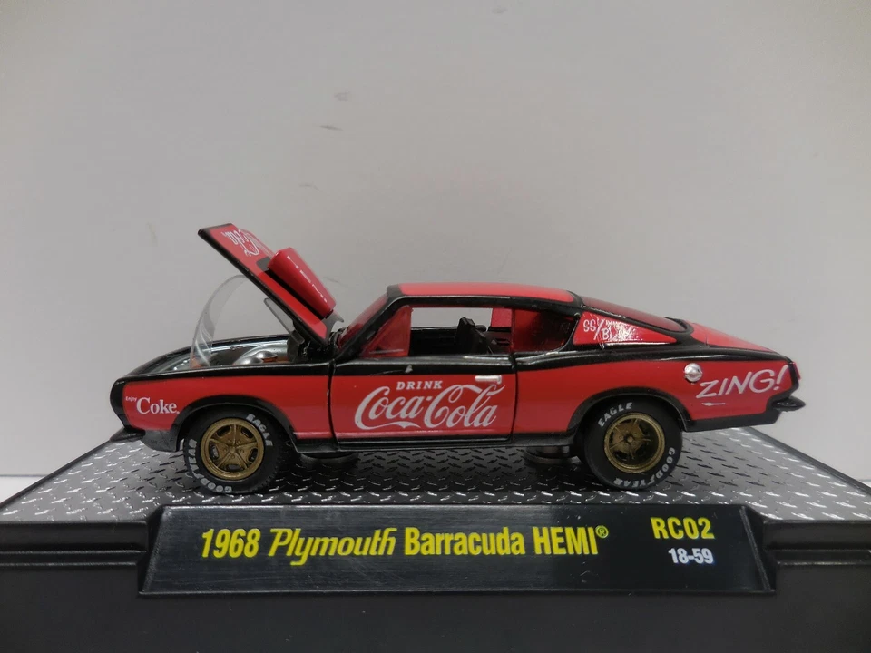 New M2 1/64 Diecast Car '68 Plymouth Barracuda on Acrylic Display Case - Image 3 of 4