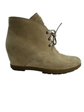 Prada Women  s Wedge Lace Up Beige Suede Booties 38 Good Condition Boots