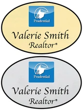 1 GOLD & 1 SILVER PRUDENTIAL REALTY PERSONALIZED NAME BADGES SAFETY PIN FASTENER