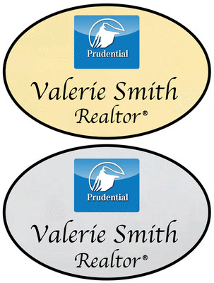 1 GOLD & 1 SILVER PRUDENTIAL REALTY PERSONALIZED NAME BADGES MAGNETIC FASTENER