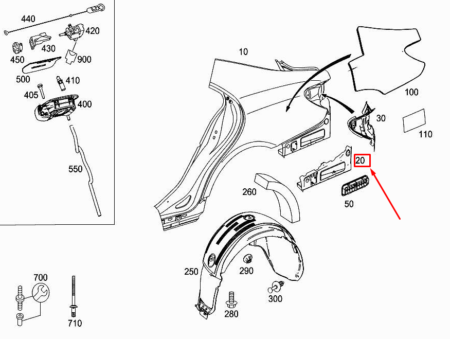 MERCEDES-BENZ CLS C218 Rear Left Fender Rear-End Floor A2186300360