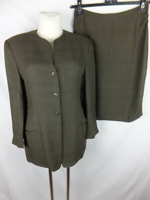 GIORGIO ARMANI Kostüm  dt. 38  ital. 42  grün schwarz kariert TOP Blazer + Rock