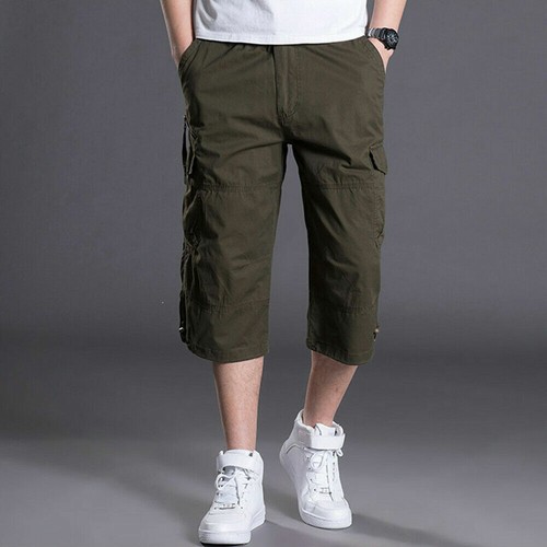 Mens Multi Pocket Capri Pants 3/4 Shorts Cargo Combat Trousers Summer Casual - Picture 13 of 15