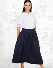 Womens WYSE Cotton Sophia Ric Rac Skirt in Navy Blue RRP £150 (A Bit Defect)