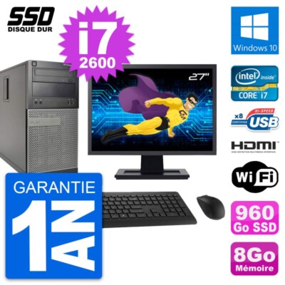 PC tour DELL 390 MT Bildschirm 27 '' i7-2600 RAM 8Go SSD 960Go HDMI Windows 10