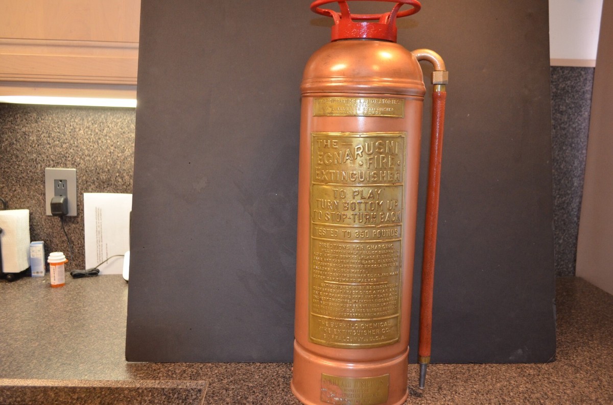 Antique Copper And Brass Ecnarusni Fire Extinguisher - 2 1/2