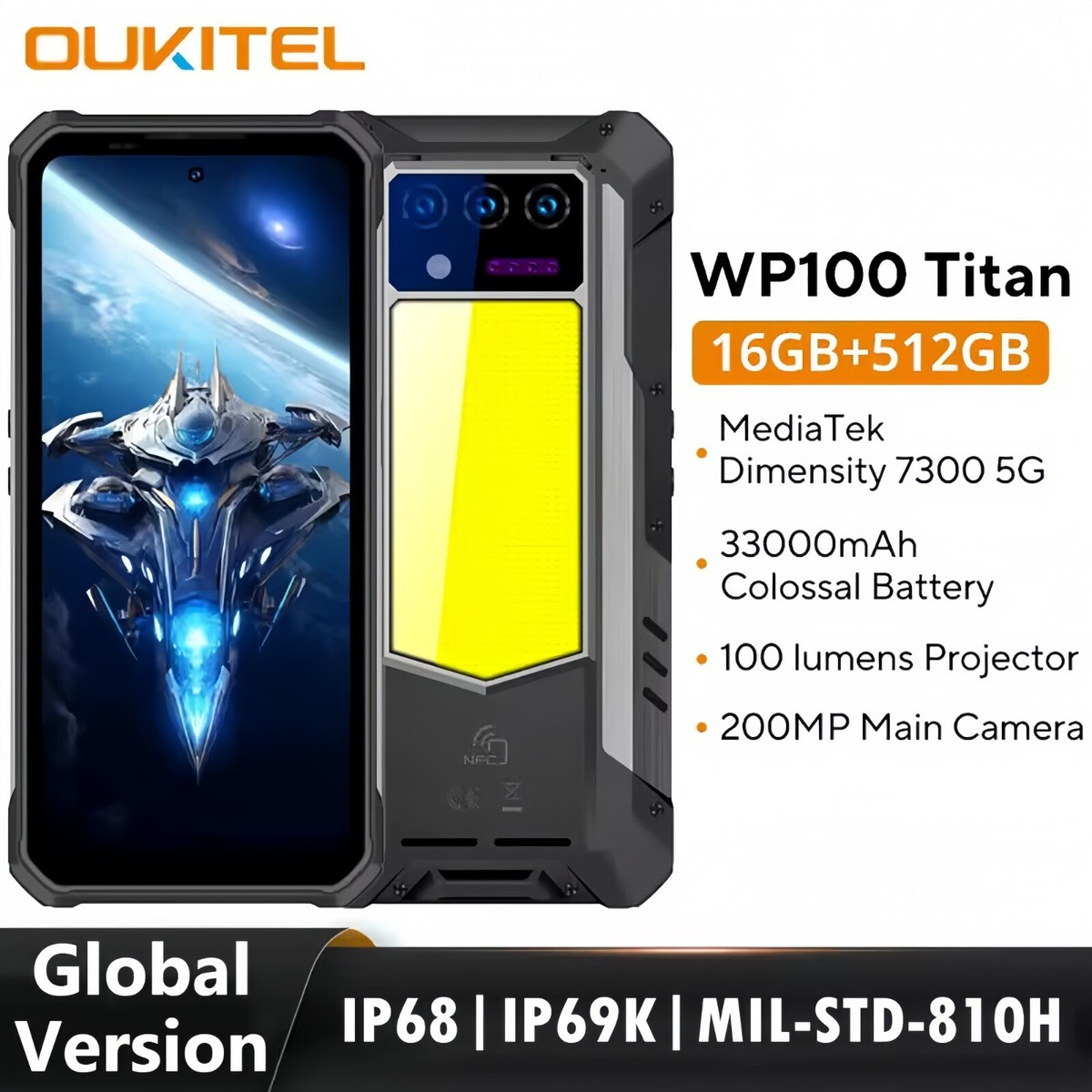 Oukitel WP100 Titan Projektor 5G Robust Smartphone 33000mAh 16G+