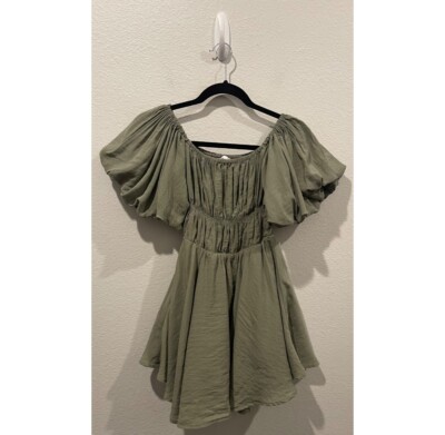 PRINCESS POLLY Olive Green Short Balloon Sleeve Mini Dress Size 4 | eBay
