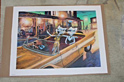 Ivan Clarke Lonely Dog Brand Cats Celia Crème OUTRAGEOUS GOSSIP Giclée on Canvas
