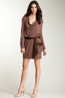 shirt dress with faux leather wrap Trendy, Chic Women's Clothing Boutique LE LIS Women's Leather Wrap Dress, Mocha, XS Lane 201