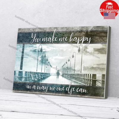 Vintage You Make Me Happy Walking The Bridge Couples Matte Poster Wall Art