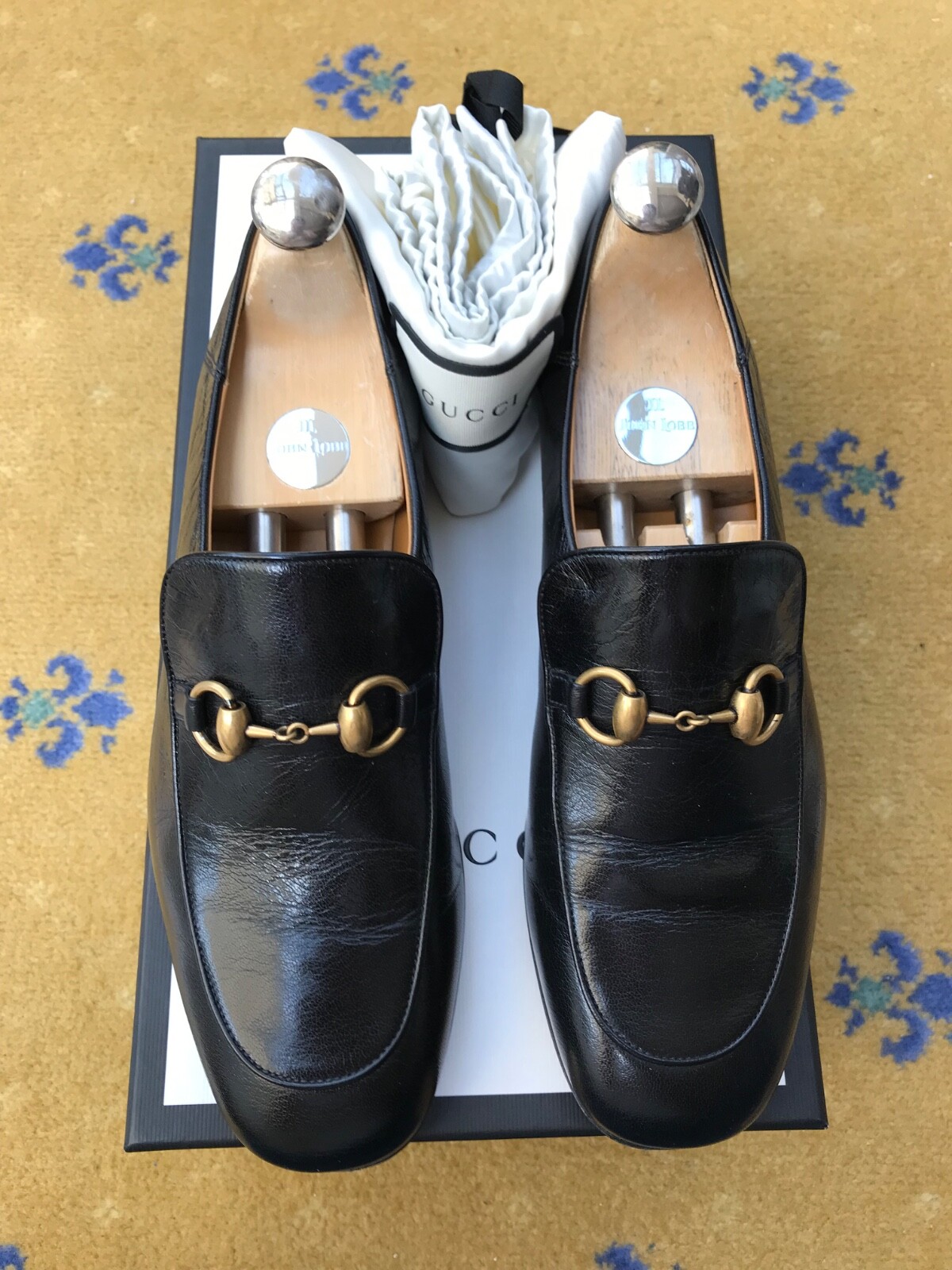 Gucci Mens Black Silver Horsebit Loafers Leather Shoes US 8 UK 7.5 41.5-image