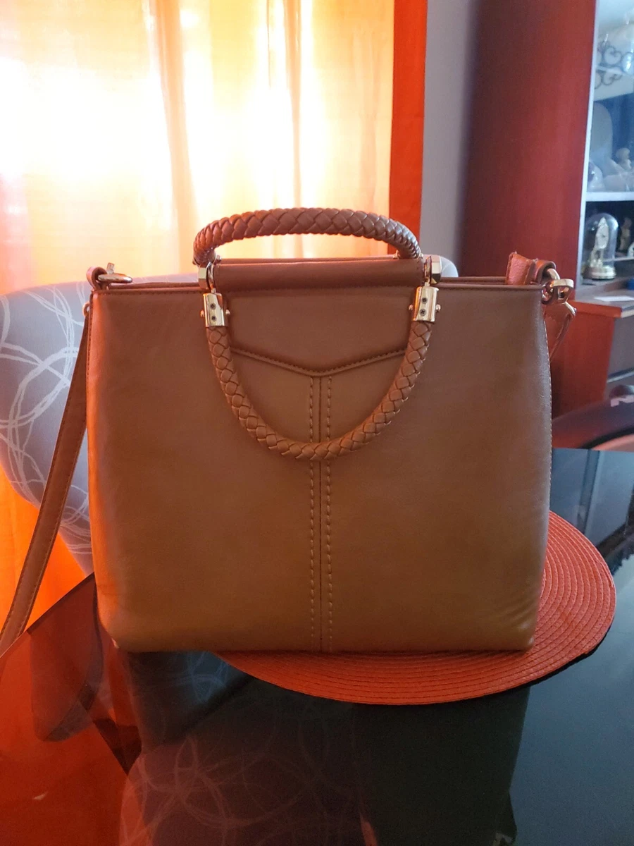 Miztique Vegan Leather Satchel Handbag Tan Color Shoulder Strap New Without  Tags