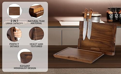 2 - in - 1 Magnetic Knife Block Holder with 16"x11" Cutting Board, Crafted from - Picture 9 of 9