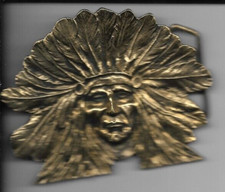 1982 brass indian head belt buckle vintage never used
