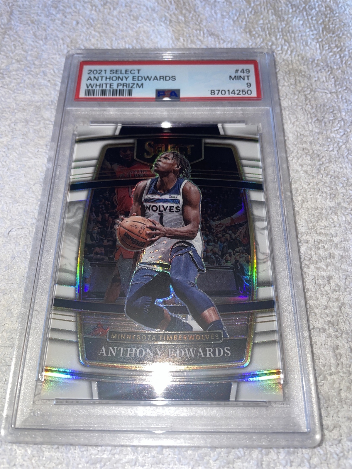 2021 Anthony Edwards Select White Prizm /149  #49 PSA 9