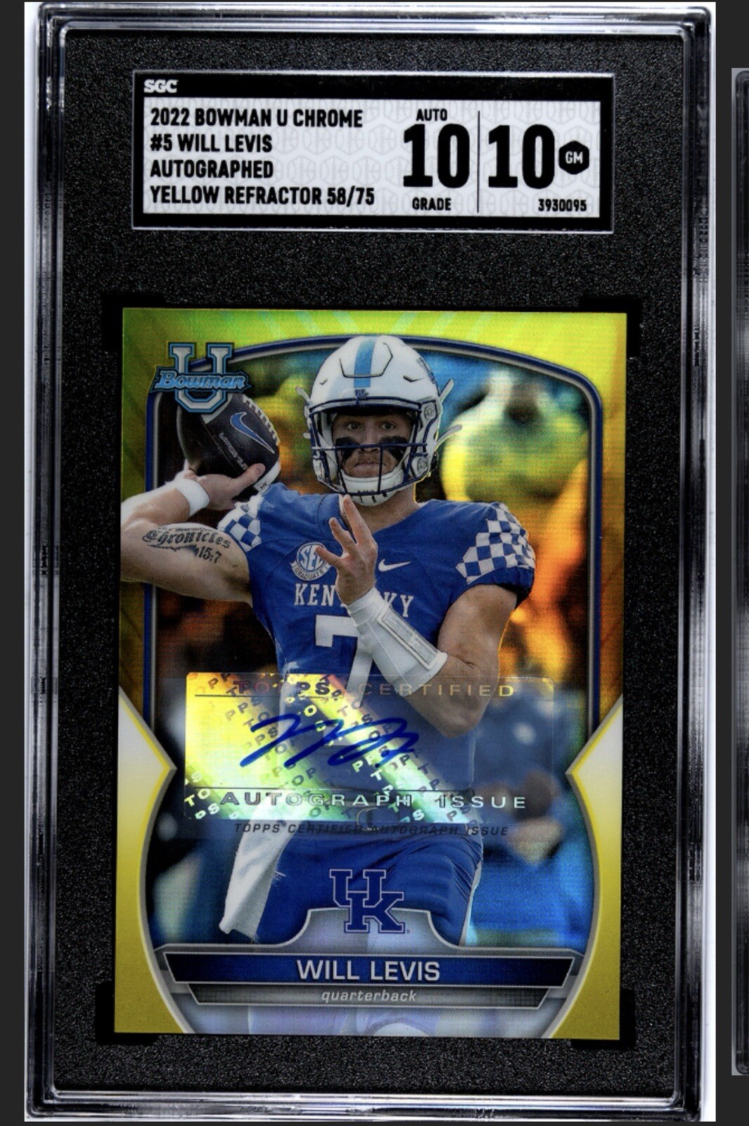 2022 Bowman U Chrome Will Levis Yellow Refractor Auto 58/75