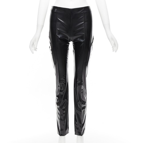 VALENTINO black vinyl pleat front back slit pockets pants S