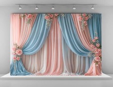 7x5ft Pink and Blue Curtain Backdrops for Photography Boudoir Background