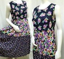 Vintage 90's E.D. Michaels Pansy Crinkle Rayon Milkmaid Dress - Size M - EUC