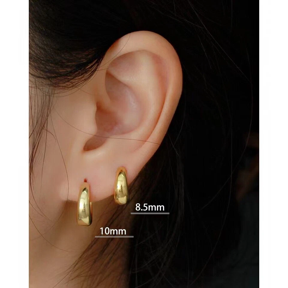 8.5/10/12mm Real s925 Sterling Silver Solid Oval Thick Hoop Huggie Clip Earring - Image 2 of 4