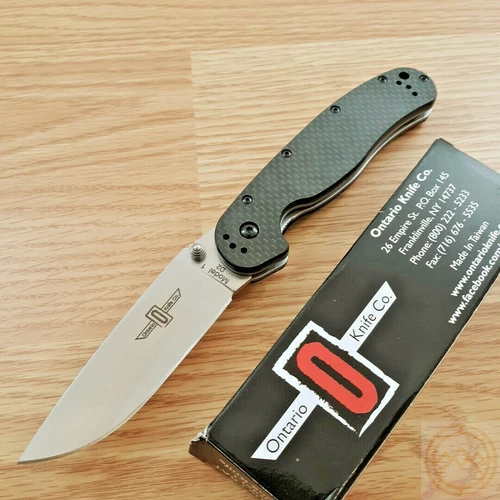 Ontario RAT I Folding Knife 3.5" D2 Tool Steel Blade Carbon Fiber Handle 8867CF
