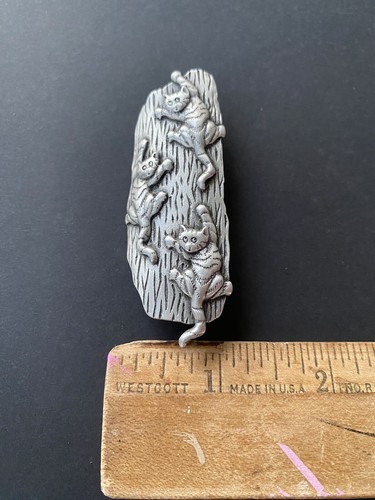 Vintage JJ Jonette Artefakte Katzen Klettern Baum Zinn Ton Brosche Anstecknadel - Bild 4 von 5