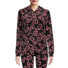 No Boundaries Juniors Christmas Plush Pullover Hoodie Black Candy Cane S 3-5 