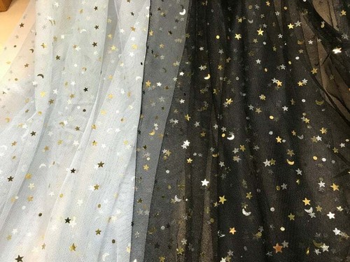 Star Fabric Gold Sequins Moon Star Mesh Lace Fabric DIY Girl Dress Bridal Veils - Imagen 3 de 9