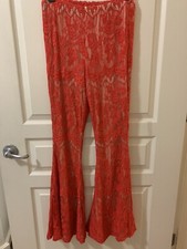 Southern Fried Chicks Orange Lace Bell Bottoms Lined 30  Inseam Hippy Style