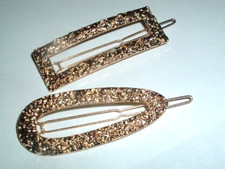 2 Golden Nugget Clip Hair Barrettes 2-1/2" NWT