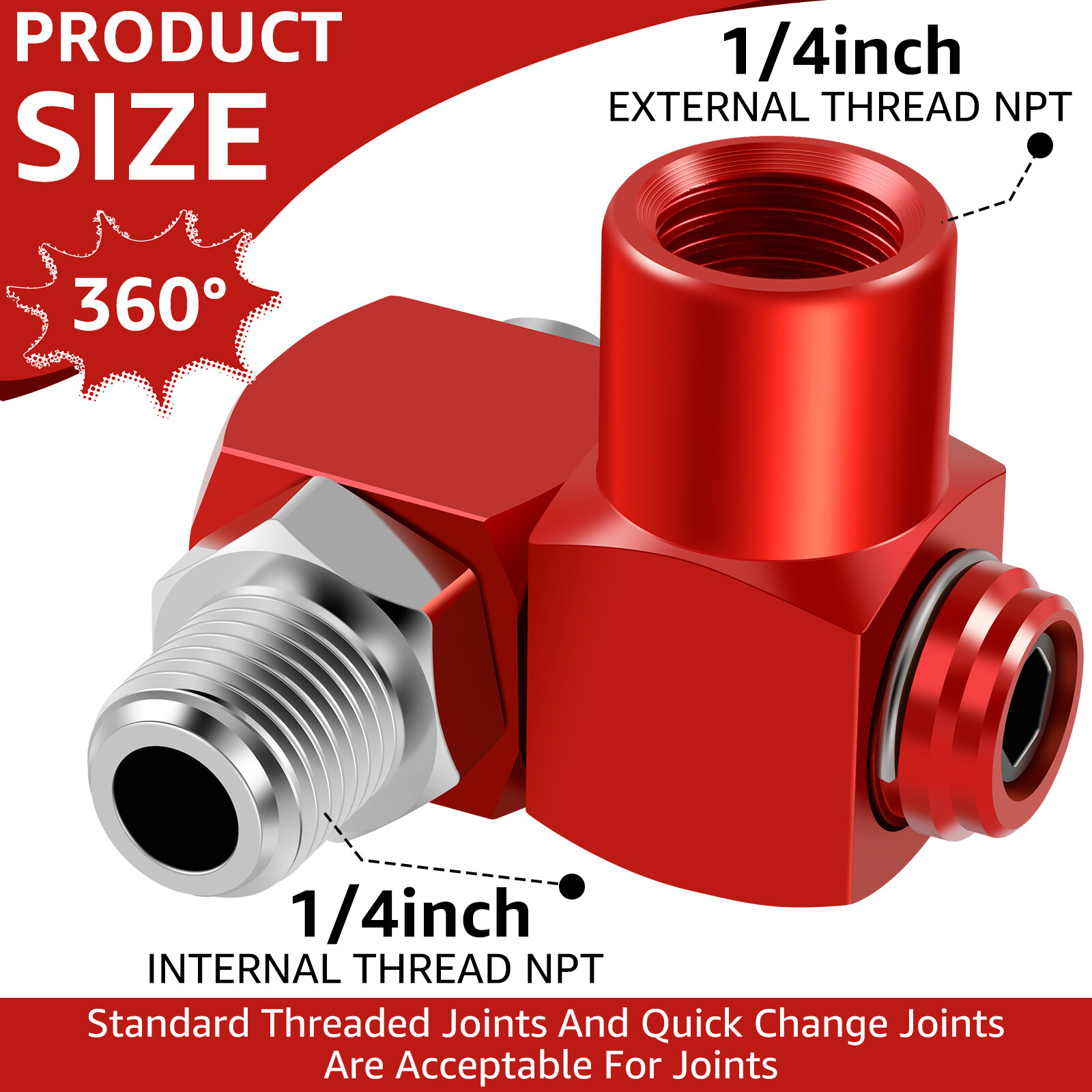 2-Pack 1/4 Inch Swivel Air Hose Connectors - 360 Degree Rotation For Pneumatic Tools