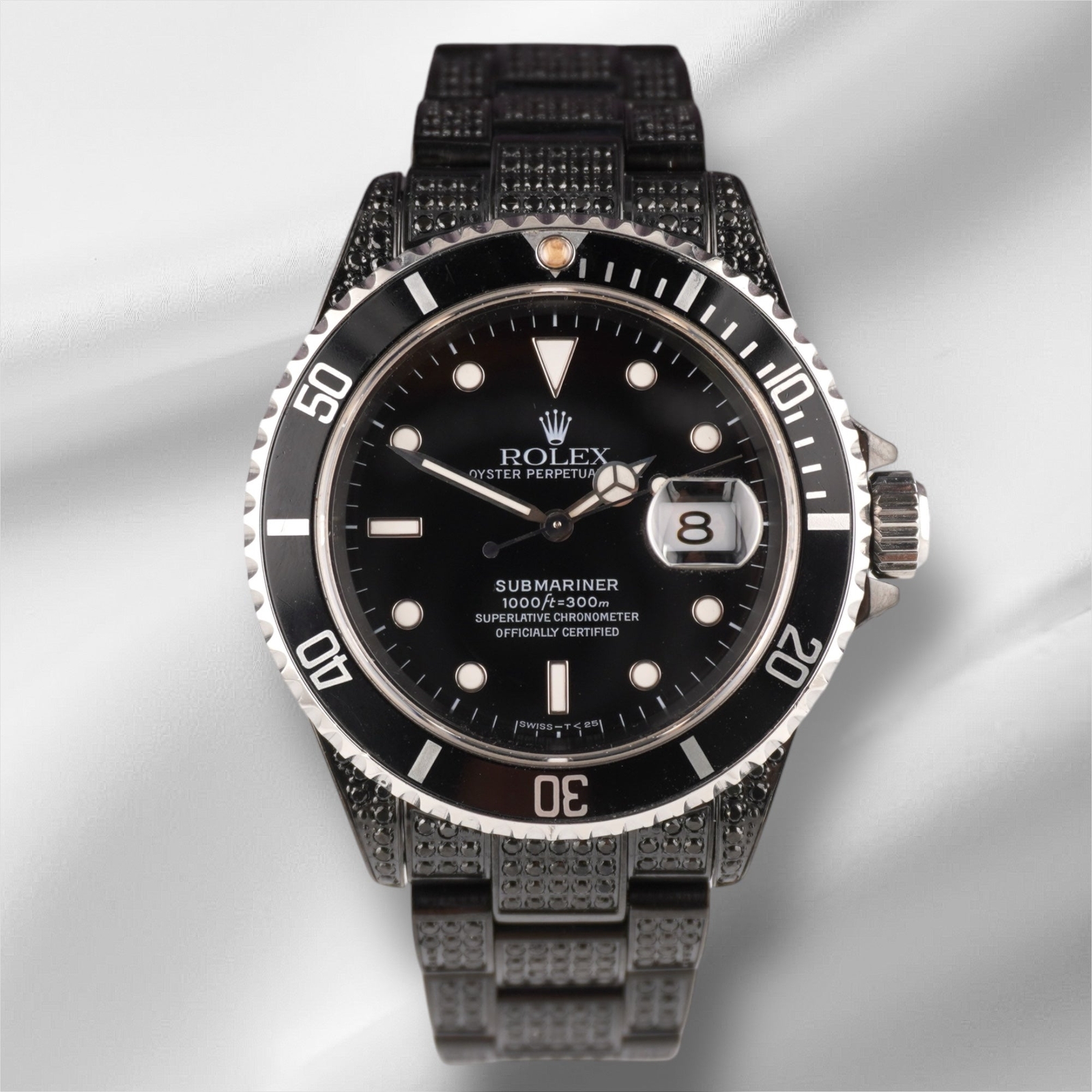 Rolex Submariner Date 40mm Steel Black Iced out 6ct Oyster Mens