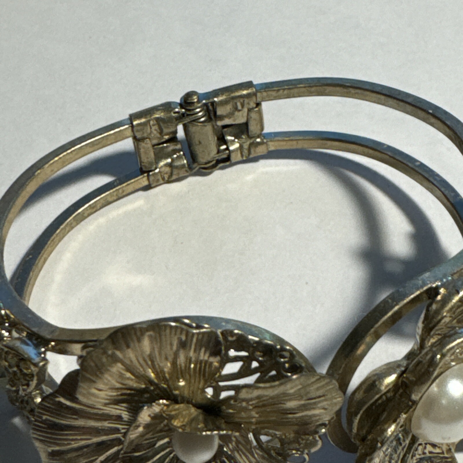 Statement Gold Flower Hinged Bangle Bracelet Crys… - image 8