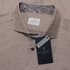 Emanuel Berg NWT Marseille Casual Button Down Shirt Size 46 18 XXL Brown Pique