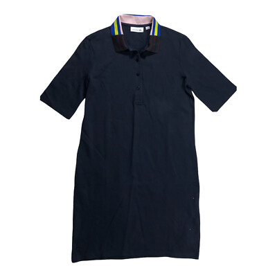Lacoste Polo Shirt Dress Size 38 Blue Navy Striped Preppy Collar