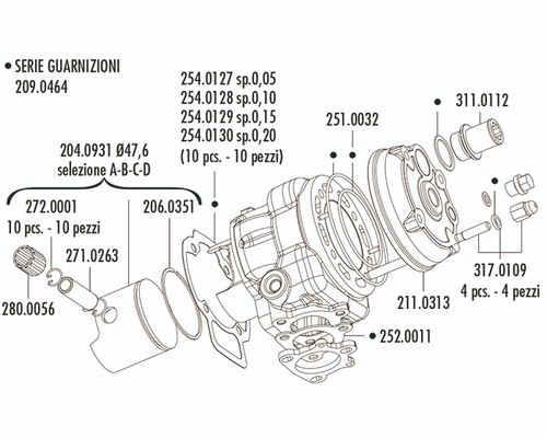 140.0207 KIT GRUPPO TERMICO PIAGGIO ZIP 50 2T SP 50 Ø.47,6 CORSA 39,3 BIELLA 85 - Foto 3 di 3