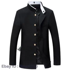 Men Slim Tunic Jacket Single Breasted Blazer Japanese Student Uniform Gakuran