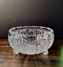 VIntage Cut Crystal 3 Footed Bowl STAR SAWTOOTH Compote Bowl 6 5/8"W X 4"H