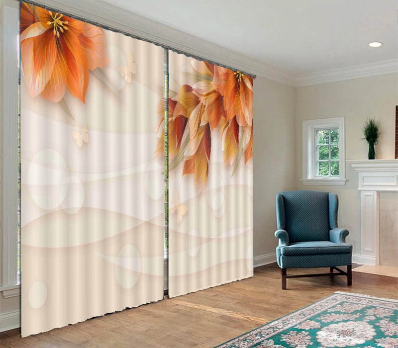 Thin Orange Petals 3D Curtain Blockout Photo Printing Curtains Drape Fabric - image 2 of 4