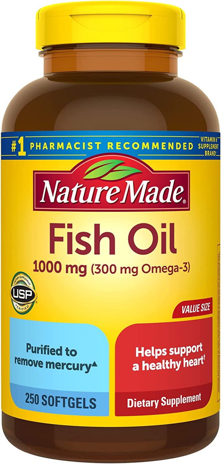 Fish Oil 1000mg Softgels – Omega 3 for Heart Health – 250 Softgels, 125-Day Supp