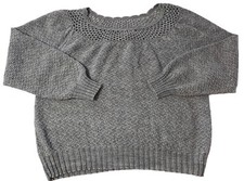 Vtg 80s Sears Crochet Sweater Marled Grey Grannycore Cottagecore Size L/XL