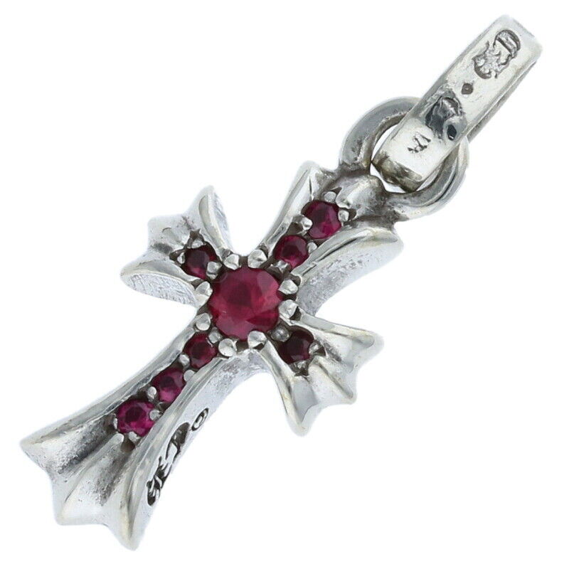 CHROME HEARTS CRS BBYFAT RUB PAVE Ruby Charm Silver Necklace CHROME HEARTS CRS BBYFAT RUB PAVE Ruby Charm Silver Necklace